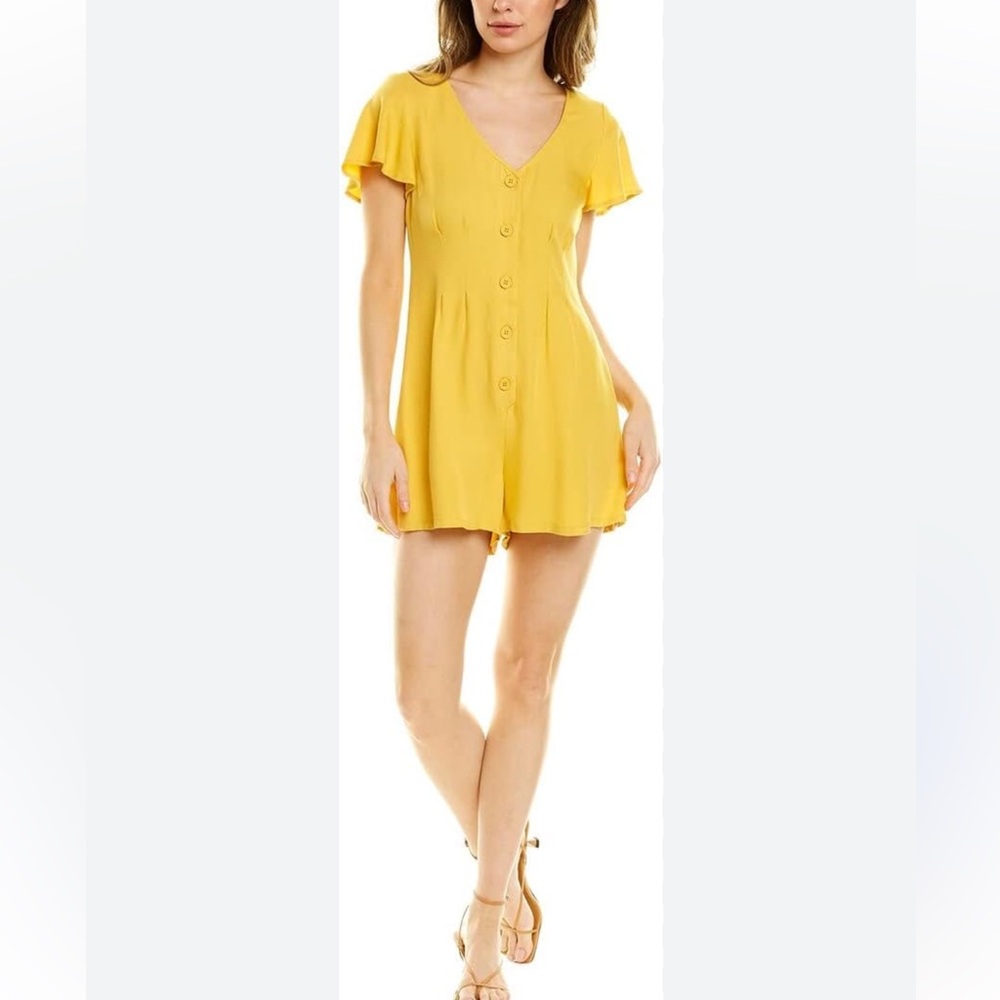 🌸317 BB Dakota Steve Madden Mustard Yellow Romper 8 Boho Flowy Button Front